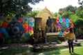 Thai women travel and portrait with Handmade Art Umbrella at Bo-sang Village