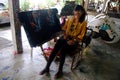 Thai women travel and portriat with Handmade Art Umbrella at Bo-sang Village