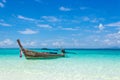 Thai wooden boat on the coast of the Andaman Sea. Boat trip in this typical long tail boat. Royalty Free Stock Photo