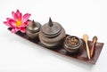 Thai wooden bowl set in wooden long tray