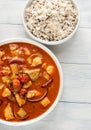 Thai yellow curry with chicken and rice Royalty Free Stock Photo