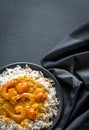 Thai yellow curry with seafood and white rice Royalty Free Stock Photo