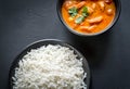 Thai yellow curry with seafood and white rice Royalty Free Stock Photo