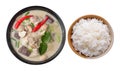 Thaifood spicy chicken curry in coconut milk and rice