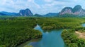 Thailand aerial landscape, drone view of river in green tropical forest, beautiful nature scenery of jungle wilderness Royalty Free Stock Photo