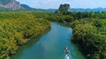 Thailand aerial landscape, drone view of river in green tropical forest, beautiful nature scenery of jungle wilderness Royalty Free Stock Photo