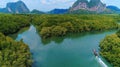 Thailand aerial landscape, drone view of river in green tropical forest, beautiful nature scenery of jungle wilderness Royalty Free Stock Photo