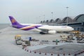 Thailand Airlines Airbus 330 at Hong Kong Airport Royalty Free Stock Photo