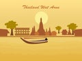 Thailand Amazing Tourism wat arun temple gold color design . Thai art graphic sign illustration
