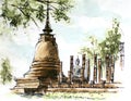 Thailand ancient pagoda painting