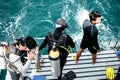 Student preparing jump to the sea for scuba diving test at Samaesarn Island