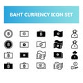Thailand Baht currency icon set in solid and outline style
