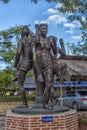 Statues of fighters of the ancient Thai martial art Muay Boran in the temple of Bang Kung Camp