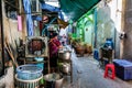 Different Shophouse Restaurants Lines The Alleyway In Old Bangkok, Thailand