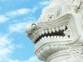 Thailand, Bangkok, Dusit District, Benjamabopit Temple (Wat Benjamabopit), one of the two marble lions at the entrance of the temp