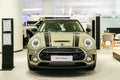 Thailand, Bangkok -28 February 2018 : Green Mini Cooper clubman car with black line showing in the MINI showroom at the Iconsiam