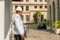 Thailand, Bangkok 3 January 2020: Guardsman of the Thai army in front of the royal residence in the Great Royal Palace