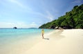 Thailand. Beautiful girl in yellow on the beach Royalty Free Stock Photo