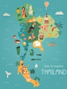 Thailand cartoon map with destinations. elements Royalty Free Stock Photo