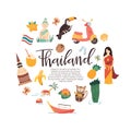 Thailand cartoon vector banner. Travel illustration