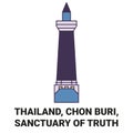 Thailand, Chon Buri, Sanctuary Of Truth travel landmark vector illustration