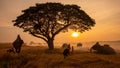 Thailand Countryside; Silhouette elephant on the background of sunset, elephant Thai in Surin Thailand