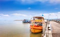 Thailand cruiser boat at pier in the sunset