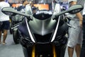Thailand - Dec , 2018 : close up front view of black Yamaha R6 motorbike presented in motor expo Nonthaburi Thailand