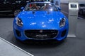 Thailand - Dec , 2018 : close up front view of Jaguar F-type blue color luxury expensive car presented in motor expo Nonthaburi Royalty Free Stock Photo