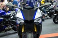 Thailand - Dec , 2018 : close up front view of Yamaha R1M motorbike presented in motor expo Nonthaburi Thailand