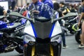 Thailand - Dec , 2018 : close up front view of Yamaha R1M motorbike presented in motor expo Nonthaburi Thailand Royalty Free Stock Photo