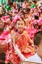 THAILAND-December, 26, 2019:Closeup of portrait child Drum Mayer school students parade