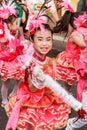 THAILAND-December, 26, 2019: Focus little portrait smile child Drum Mayer school students parade