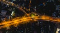 Thailand expressway top view, aerial picture of highway empty road city street at night Royalty Free Stock Photo