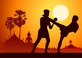 Thailand famous martial arts in scenery design with silhouette design,Muay Thai