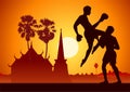 Thailand famous martial arts in scenery design with silhouette design,Muay Thai