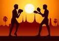 Thailand famous martial arts in scenery design with silhouette design,Muay Thai Royalty Free Stock Photo