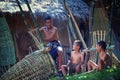 Thailand Father and son are working hand made Basket bamboo or f Royalty Free Stock Photo