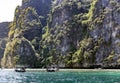 Ship with tourists near famous place in Phang Nga bay near James Bond island, Phuket. Royalty Free Stock Photo