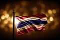 Thailand flag with colorful shiny bokeh light background. Nation flag in the dark with illumination light. National day concept.