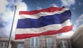 Thailand Flag 3D Rendering on Blue Sky Building Background