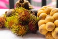 Thailand fruit set rambutan mangosteen longkong fresh tasty closeup