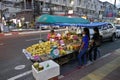 Thailand-fruit and vegetable street vendor stall in main street Phuket