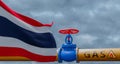 Thailand gas, valve on the main gas pipeline Thailand, Pipeline with flag Thailand, Pipes of gas from Thailand, 3D work and 3D