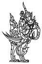 Thailand girl fantasy vector, her name Kinnaree. Buddhism religious line art character design