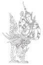 Thailand girl fantasy vector, her name Kinnaree. Buddhism religious line art character design