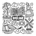 Holland Icons Hand Drawn Doodle Coloring Vector