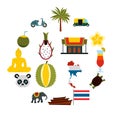 Thailand icons set, flat ctyle