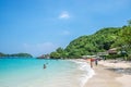 Panorama Sea View Koh Larn island, Tourists relaxing on the beach of Ko Lan island in the Gulf of Thailand near Pattaya, Thailand