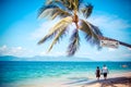 Thailand, Koh Samui, 14 january 2016. Couple walking on tropical beach scenery of . Royalty Free Stock Photo